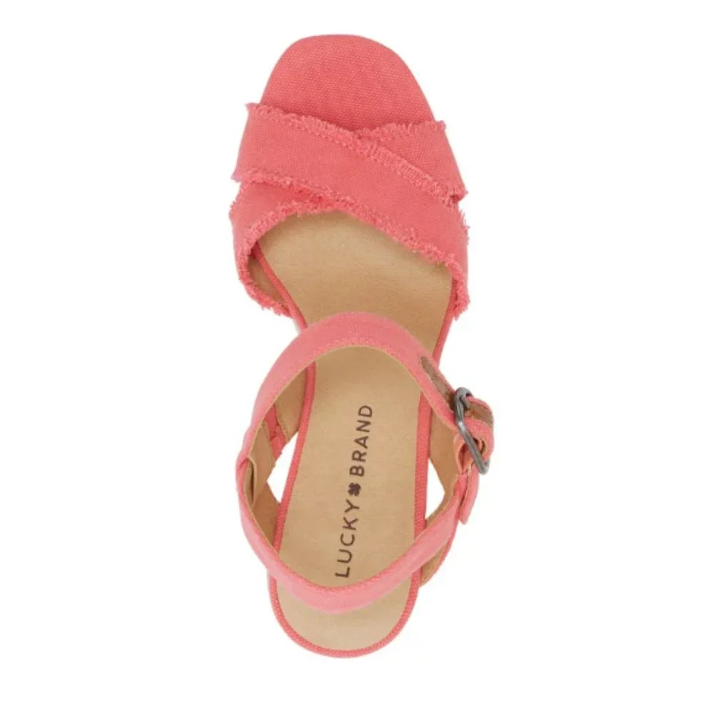 Lucky Brand Margaline Canvas Wedge Espadrilles Frayed Coral 9.5M New MSRP $79